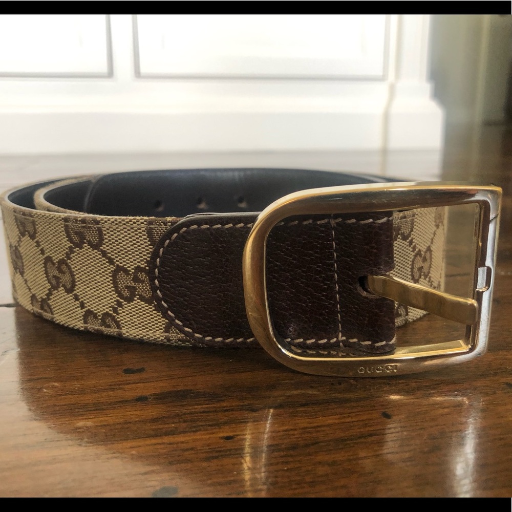 Gucci Monogram Canvas Leather Belt